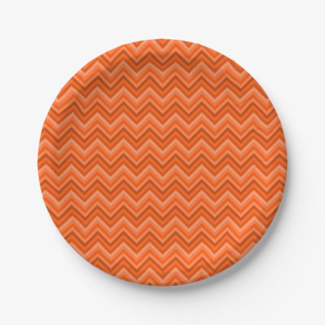 Orange Zig Zags Paper Plate (Front)