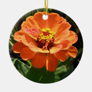 Orange Zinnia Custom Birthday Ceramic Ornament