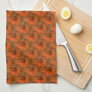 Orange Zinnia Daisy Flower Nature Art Pattern   Kitchen Towel