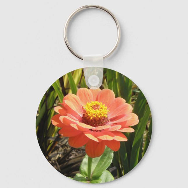 Orange Zinnia Flower Keychain (Front)