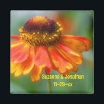 Orange Zinnia Flower Personalized Wedding  Magnet<br><div class="desc">Lovely orange and yellow zinnia flower photography by Susan wedding favour refrigerator magnet. Fill in your information in the template. Make more changes to font size, style, and colour by clicking on Customize. This design is available on many products in my gallery. Please visit Smilin' Eyes Treasures to see more...</div>