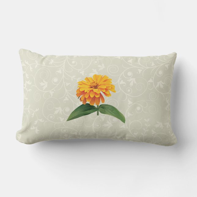 Orange Zinnia Lumbar Pillow (Front)