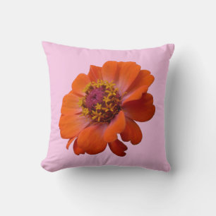 Orange Zinnia Wildflower Nature Floral Throw Pillow