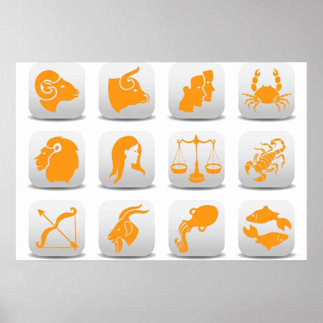 Orange Zodiac Signs Astrology Symbols (Front)