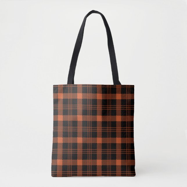 Orangec, white and black seamless plaid pillow tote bag (Front)
