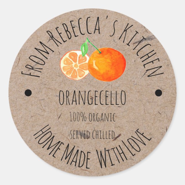 Orangecello Homemade with love kraft paper Classic Round Sticker (Front)