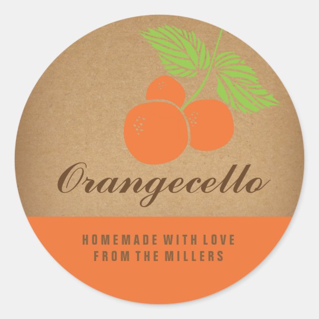 Orangecello Label, round orange sticker (Front)