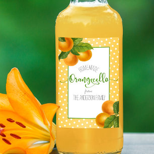 Orangecello watercolor oranges custom script dots  wine label
