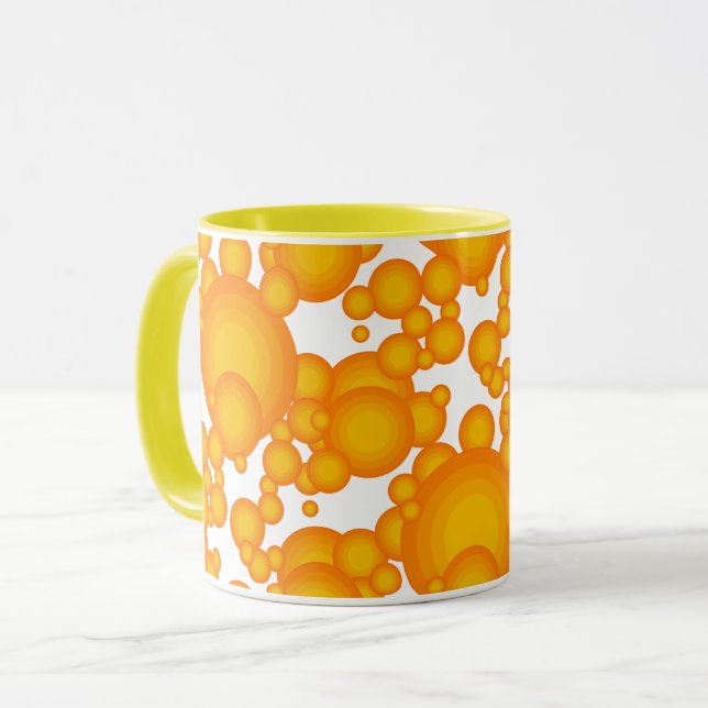 Oranger 70s styling circles like bubbles coffee mu mug (Front Left)
