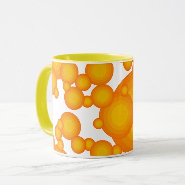 Oranger 70s styling circles like bubbles coffee mu mug (Front Left)
