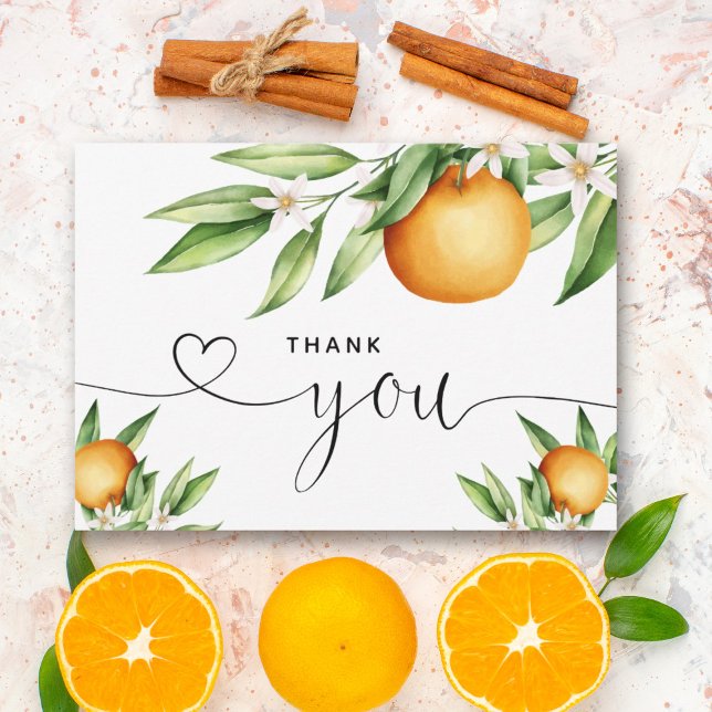 Oranges and Floral Branch Hand Lettered Thank You Card (Creator Uploaded)