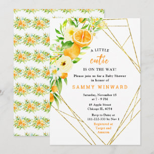Oranges and Flowers Baby Shower Invitation