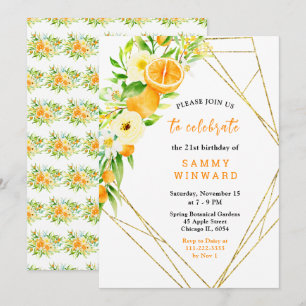 Oranges and Flowers Birthday Invitation