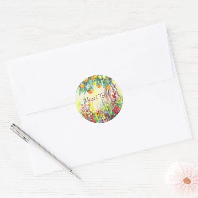 Oranges and flowers classic round sticker (Envelope)