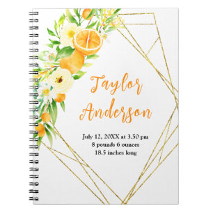 Oranges and Foliage Baby Birth Stats Notebook