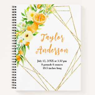 Oranges and Foliage Baby Birth Stats Notebook