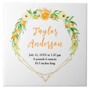 Oranges and Foliage Baby Birth Stats Tile