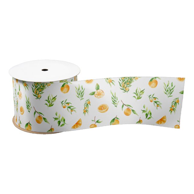 Oranges and Foliage Pattern Satin Ribbon (Spool)