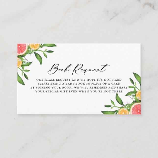Oranges and Grapefruits Book Request Baby Shower Enclosure Card (Front)