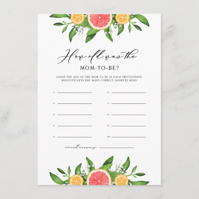 Oranges and Grapefruits How Old Were the Mom-to-be Enclosure Card (Front)