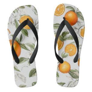 Oranges and leaves motif flip flops