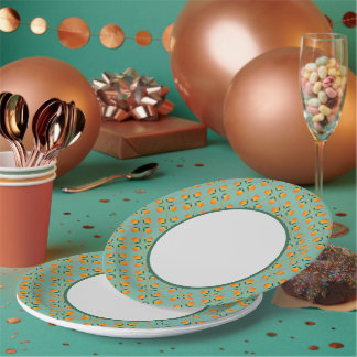 Oranges and Leaves Quilt Print Paper Plate