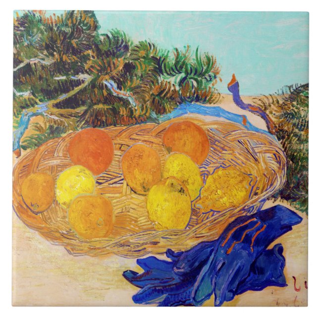 Oranges and Lemons with Blue Gloves, Van Gogh Tile (Front)