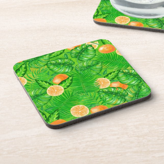 Oranges and tropical leaves coaster (Left Side)