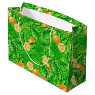 Oranges and tropical leaves large gift bag
