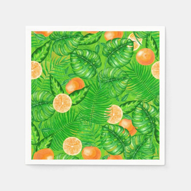 Oranges and tropical leaves napkin (Front)