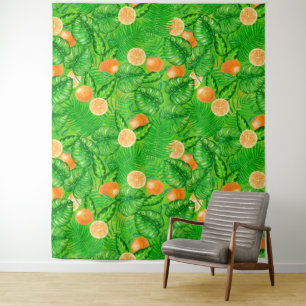 Oranges and tropical leaves tapestry