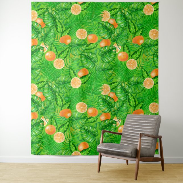 Oranges and tropical leaves tapestry (In Situ)
