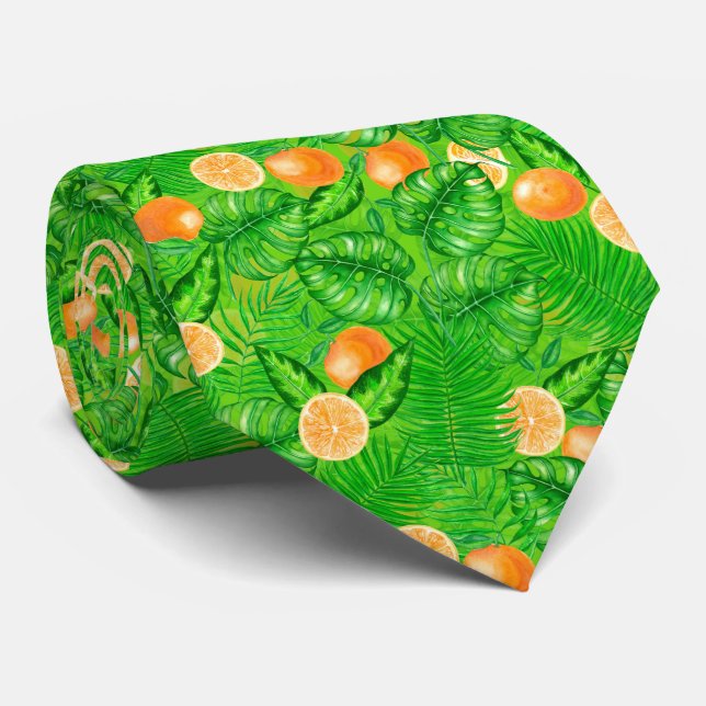 Oranges and tropical leaves tie (Rolled)
