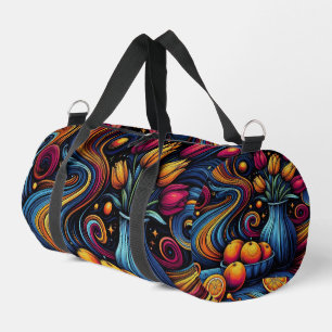 oranges and tulips colourful artwork duffle bag