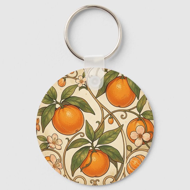 Oranges Art Nouveau Pattern Keychain (Front)