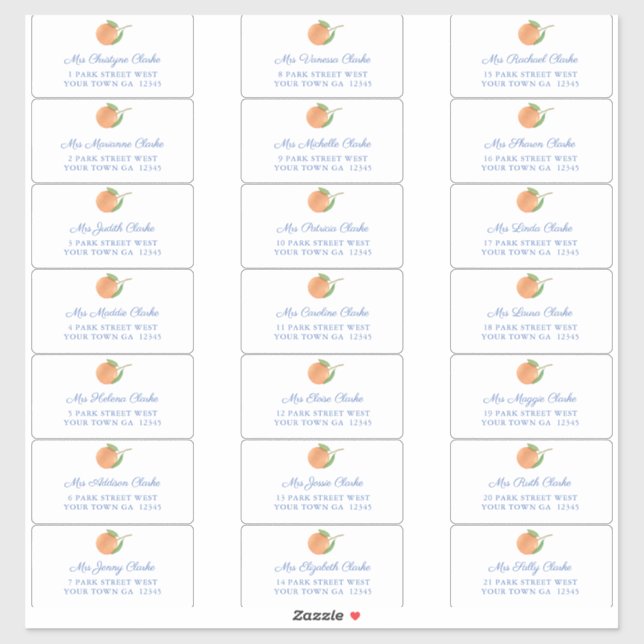 Oranges Blue Text Guest Envelope Address Labels (Sheet)