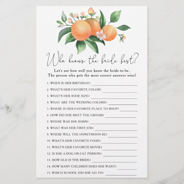 Oranges branch - Who knows the bride best game (Front)