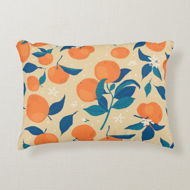 Oranges Branches: Beige Background Pattern Accent Pillow (Front)