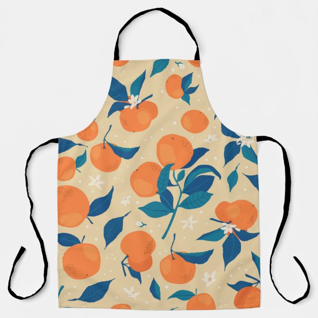 Oranges Branches: Beige Background Pattern Apron (Front)