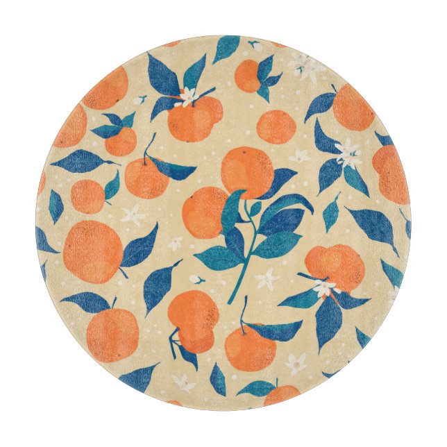 Oranges Branches: Beige Background Pattern Cutting Board (Front)