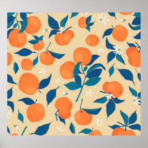 Oranges Branches: Beige Background Pattern Poster