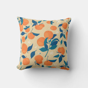 Oranges Branches: Beige Background Pattern Throw Pillow