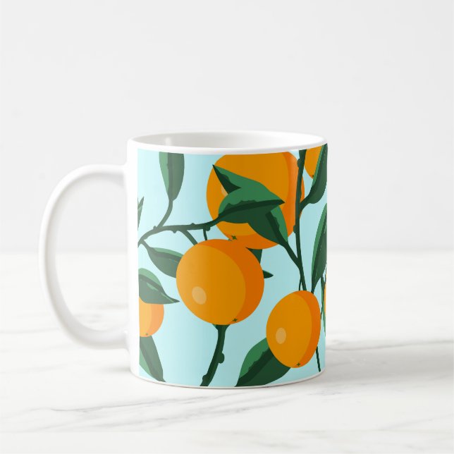 Oranges branches, citrus vintage print. coffee mug (Left)