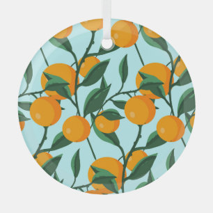 Oranges branches, citrus vintage print. glass ornament