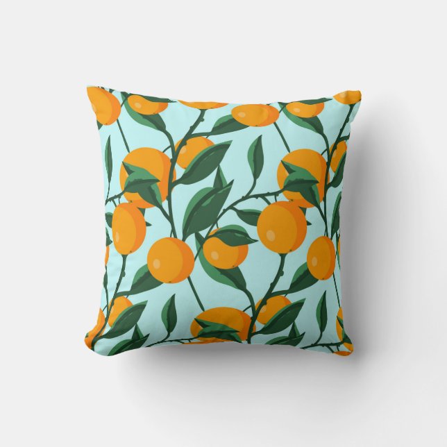 Oranges branches, citrus vintage print. throw pillow (Front)