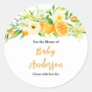 Oranges Citrus Baby Shower Bookplate Classic Round Sticker