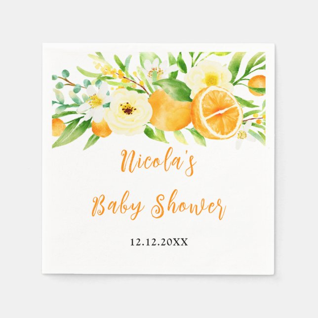 Oranges Citrus Baby Shower Napkin (Front)