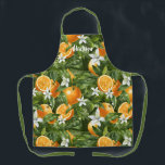 Oranges Citrus Blossoms Modern Personalized Name Apron<br><div class="desc">Oranges Citrus Blossoms Modern Personalized Name features a modern pattern of oranges,  green leaves and flowers with your personalized name. Perfect as a personalized gift for her for birthday,  Christmas,  holidays,  Mother's Day and more. Created by Evco Studio www.zazzle.com/store/evcostudio</div>