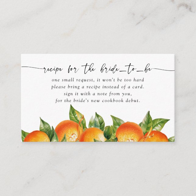 Oranges Citrus Bridal Shower Recipe Request Enclosure Card (Front)