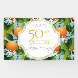 Oranges Citrus Fruit Floral Anniversary Party Banner